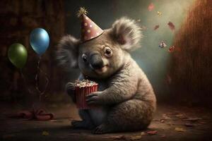 Koala celebrates birthday party birthday card Content photo