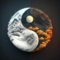 ilustración de yin yang símbolo con estaciones generado contenido ai generado foto