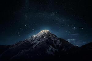 Nighttime Serenity Snowy Mountain Summit Under Starry Skies photo