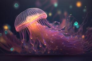 Glowing Deep-Sea Jellyfish A Radiant Beauty in the Darkness photo