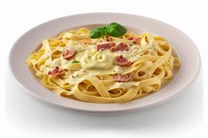 Classic Italian Carbonara Dish on Isolated White Background photo