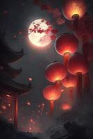 Enchanting Chinese New Year Celebration with Red Lanterns Illuminating the Night photo