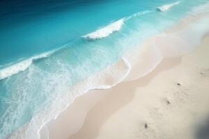 espectacular aéreo ver de prístino blanco arena playa y azur azul aguas ai generado foto