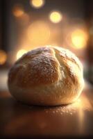 recién horneado italiano ciabatta un pan en de madera antecedentes ai generado foto