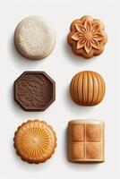 Delicious Chinese Mooncakes Isolated on White Background photo