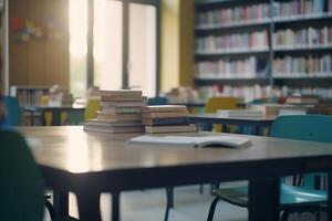 tranquilo refugio un vacío alto colegio biblioteca bañado en ligero ai generado foto