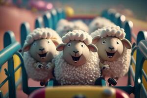 Hilarious Flock of Sheep Riding a Rollercoaster and Having Fun photo