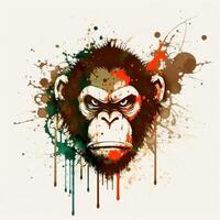 Furious Primate A Graffiti-Style Angry Ape Head Splattered with Paint photo