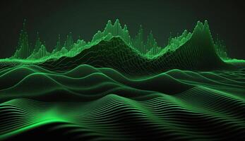 Green Frequency Waves on Dark Background, Abstract Artwork photo