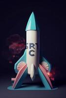 Launching into Success 3D Rendering of Rocket Model Against Dark Background photo