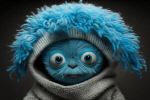 Furry Blue Alien Monster Portrait Meet the Quirky Extraterrestrial photo