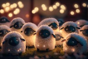 Flock of Funny Fluffy Little Sheep A Cute Sheep Herd Image photo