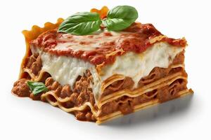 Classic Italian Dish Isolated Lasagna on White Background for Cooking Inspiration AI generated photo