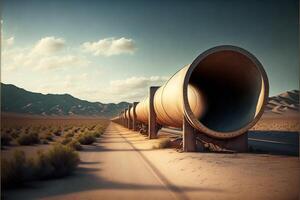 construcción de un nuevo gas tubería en el Desierto Progreso en el árido desierto ai generado foto