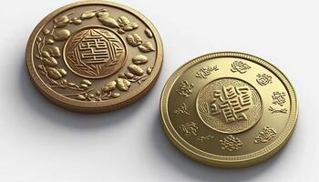suerte encantos chino fortuna monedas aislado en blanco antecedentes ai generado foto
