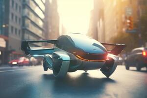 Flying Cars in the City A Futuristic AI-Powered Concept Illustration photo