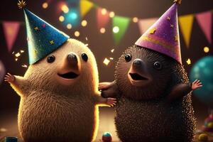 Illustration Funny moles celebrate carnival in costumes content photo
