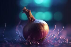 Growing onions indoors using artificial UV light for better yield photo