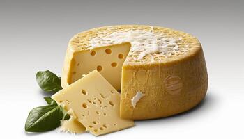 auténtico italiano parmigiano reggiano queso aislado en blanco antecedentes ai generado foto