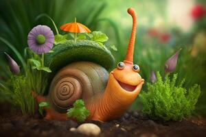 un gracioso encantado imaginativo caracol me gusta en un hada cuento ai generado foto