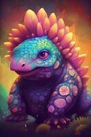 Whimsical and Colorful Digital Art Hilarious Ankylosaurus Dinosaur Comic Illustration photo