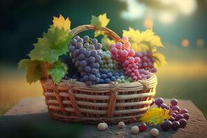 Bounty of the Vineyard Red and Green Grapes in a Woven Basket photo