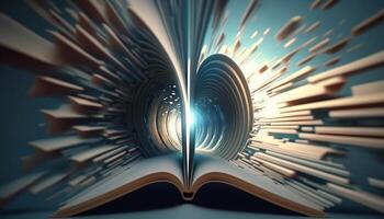 Pages Unbound A Portal to Another Dimension Revealed Through Flying Book Pages photo