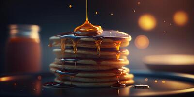 Tasty pancakes with juicy syrup illustration photo
