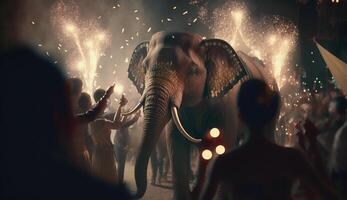 majestuoso indio elefante adornado para un tradicional indio Boda celebracion ai generado foto