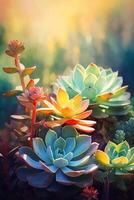 Vibrant Succulent Garden An Aquarelle Painting photo