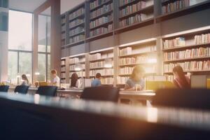 el brillante mentes de mañana estudiantes aprendizaje en alto colegio biblioteca ai generado foto