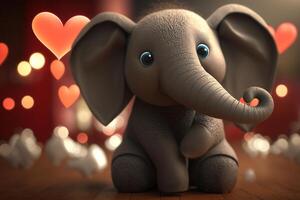 un linda pequeño elefante con corazones para San Valentín día ai generado foto