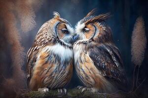 couple of owls in love kissing photo