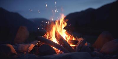 Cozy campfire in the heart of the mountain wilderness photo