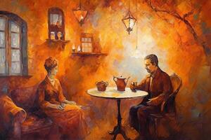 A Warm Evening at the Cafe An Abstract Painting in Orange Hues photo