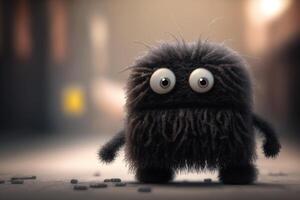 Fuzzy Coal Monster with Cartoon Eyes Having Fun photo