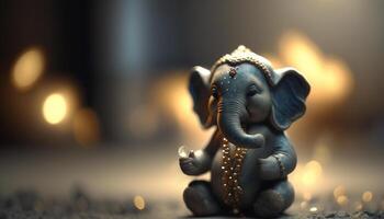 Divine Wisdom embodied in Indian Elephant Sculpture of Ganesha, the deity of intellect and knowledge AI generated photo