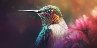el vibrante colibrí un vistoso pintura de un hermosa pájaro ai generado foto