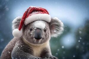 Koala wearing Santa's Santa hat on Christmas Eve Content photo