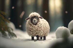 Joyful and Cute Sheep Having Fun in the Snow During a Frosty Winter photo