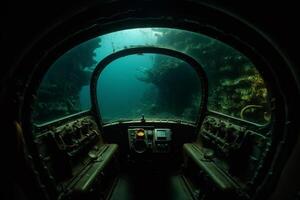 sumergido ver desde u-barco controlar cápsula de el submarino mar ai generado foto