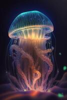 Glowing Deep-Sea Jellyfish A Radiant Beauty in the Darkness photo