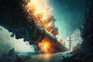 submarino explosión tubería mar Oceano gas ai generado foto