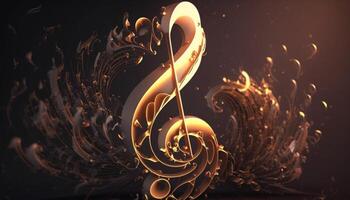 Golden Melody A Vibrant Abstract Music Key with Swirling Sound Waves photo
