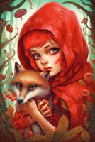 A Magical Encounter of Red Riding Hood and the Wolf in a Comic Style Digital Painting with Vivid Contrasting Colors photo