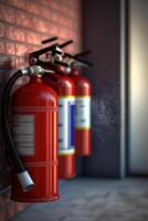 Ready for Emergency Multiple Fire Extinguishers Mounted on Wall photo