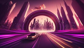 Warping Through the Future High-Speed Highway in a Futuristic City photo