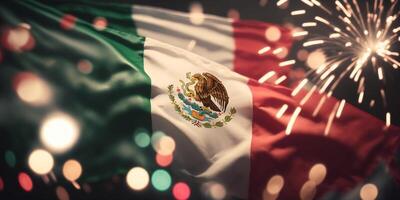 Vibrant Scene Celebrating Mexican Independence Day with Lights and Flag photo