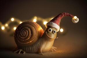 A funny happy snail for Christmas with Christmas decorations photo