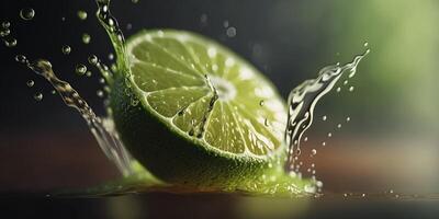 Refreshing lime water splash with bokeh effect, AI illustration photo